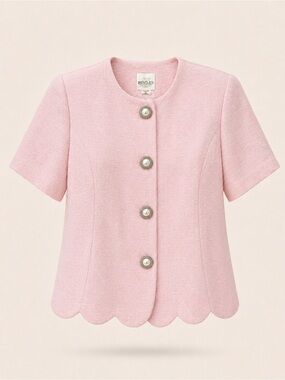 Vintage Bentley Pink Blazer Pearl Buttons Short Sleeve Feminine Romantic Chic 16